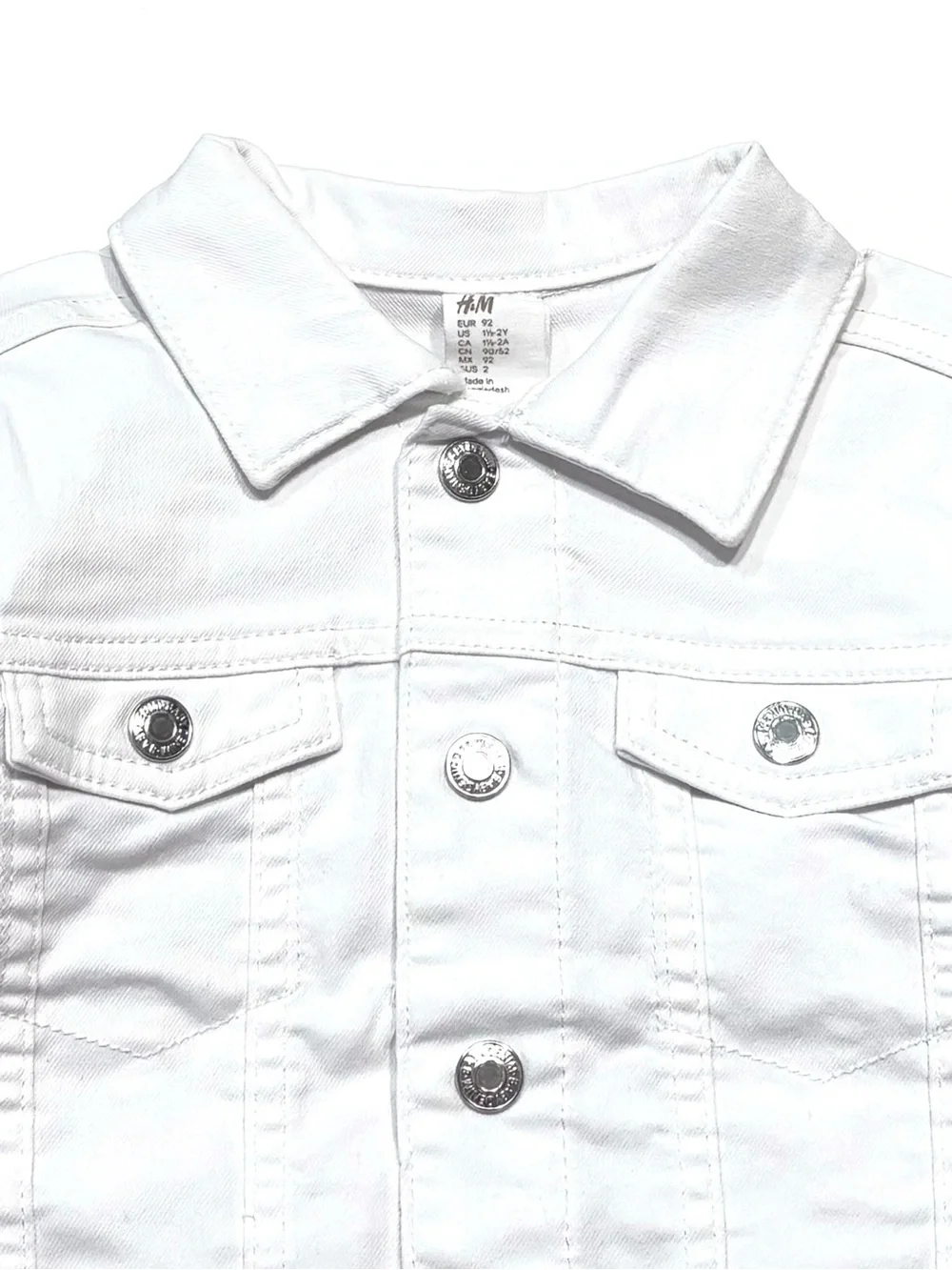 NEW H&M Kids Baby White Denim Jean Jacket Silver Button 1.5-2Y